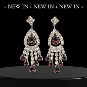 Purple and Clear Rhinestone Silver Fashion Earrings.
